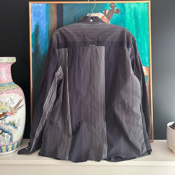 Point Zero Men's Black and Gray Striped Shirt L Semi Fit Y2K - Picture 5 of 16